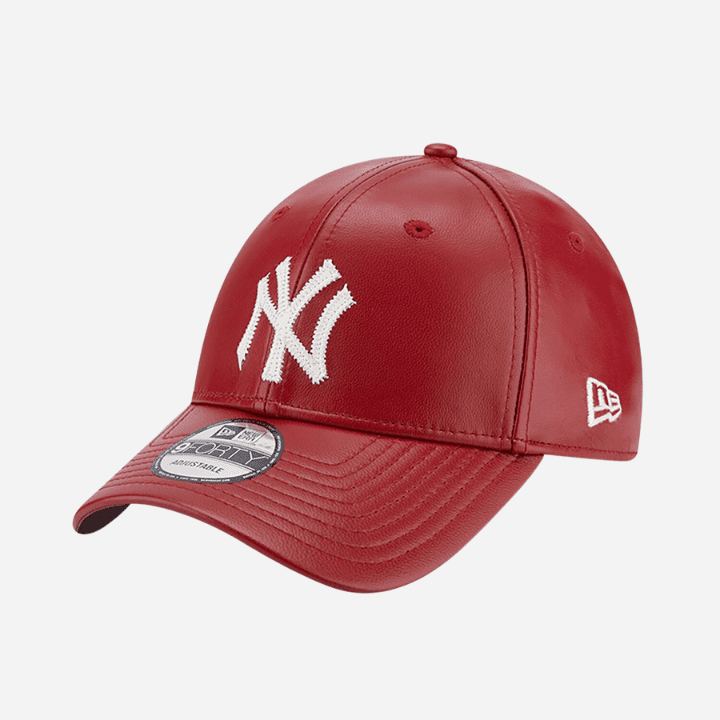 New Era NY Yankees MLB Leather Dark Red 9FORTY Adjustable Cap - Hympala Store 