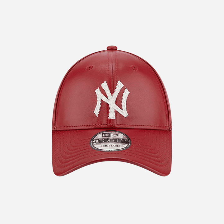 New Era NY Yankees MLB Leather Dark Red 9FORTY Adjustable Cap - Hympala Store 