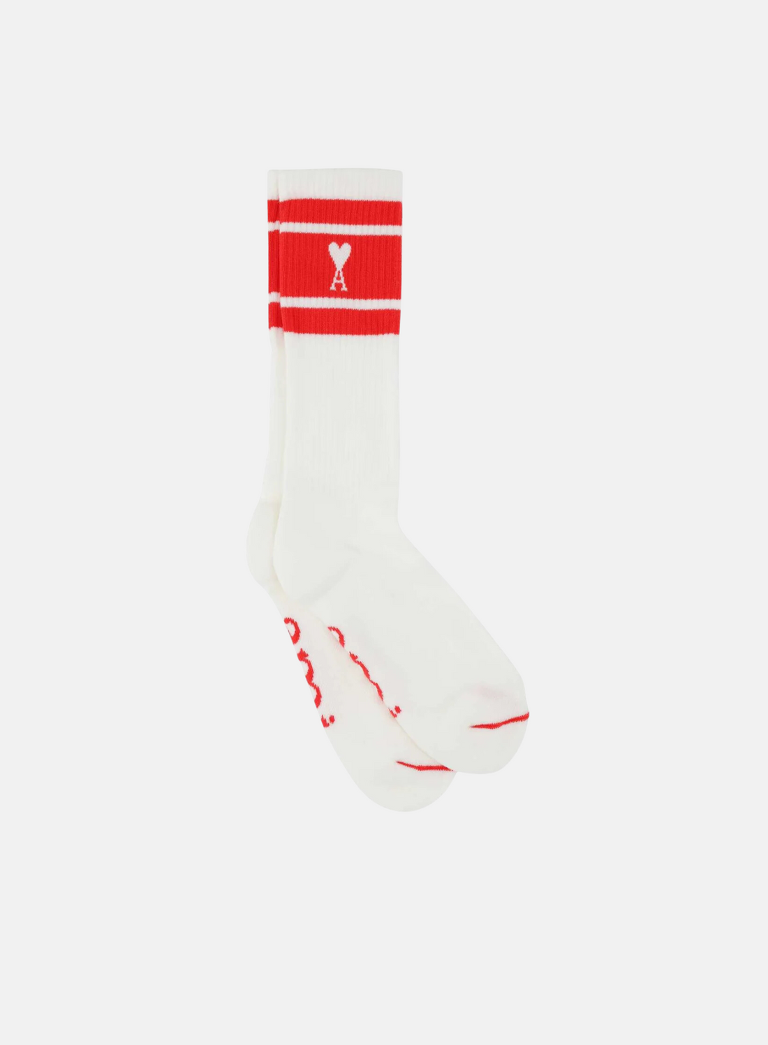Ami Paris Stripes Logo Ribbed Socks Red - Hympala Store 