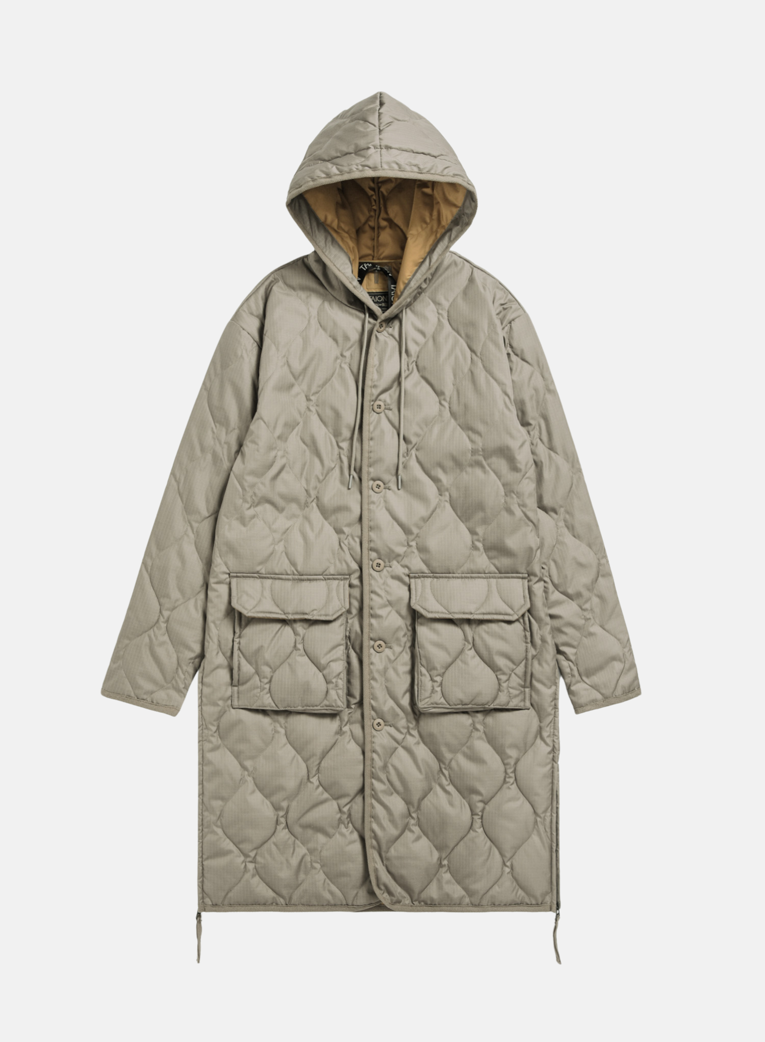 Military Hood Long Down Jacket Light Mocha