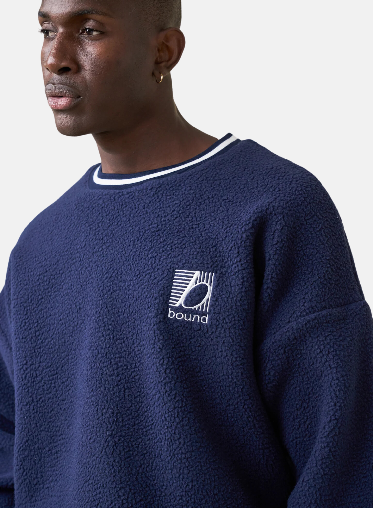 Reverse Fleece Grid Sweater Navy