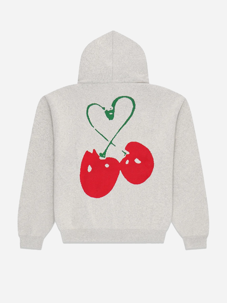 Cherries Knitted Hoodie Grey